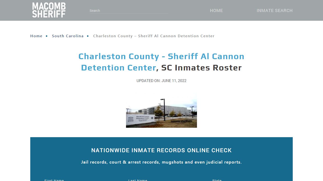 Charleston County - Sheriff Al Cannon Detention Center, SC ...